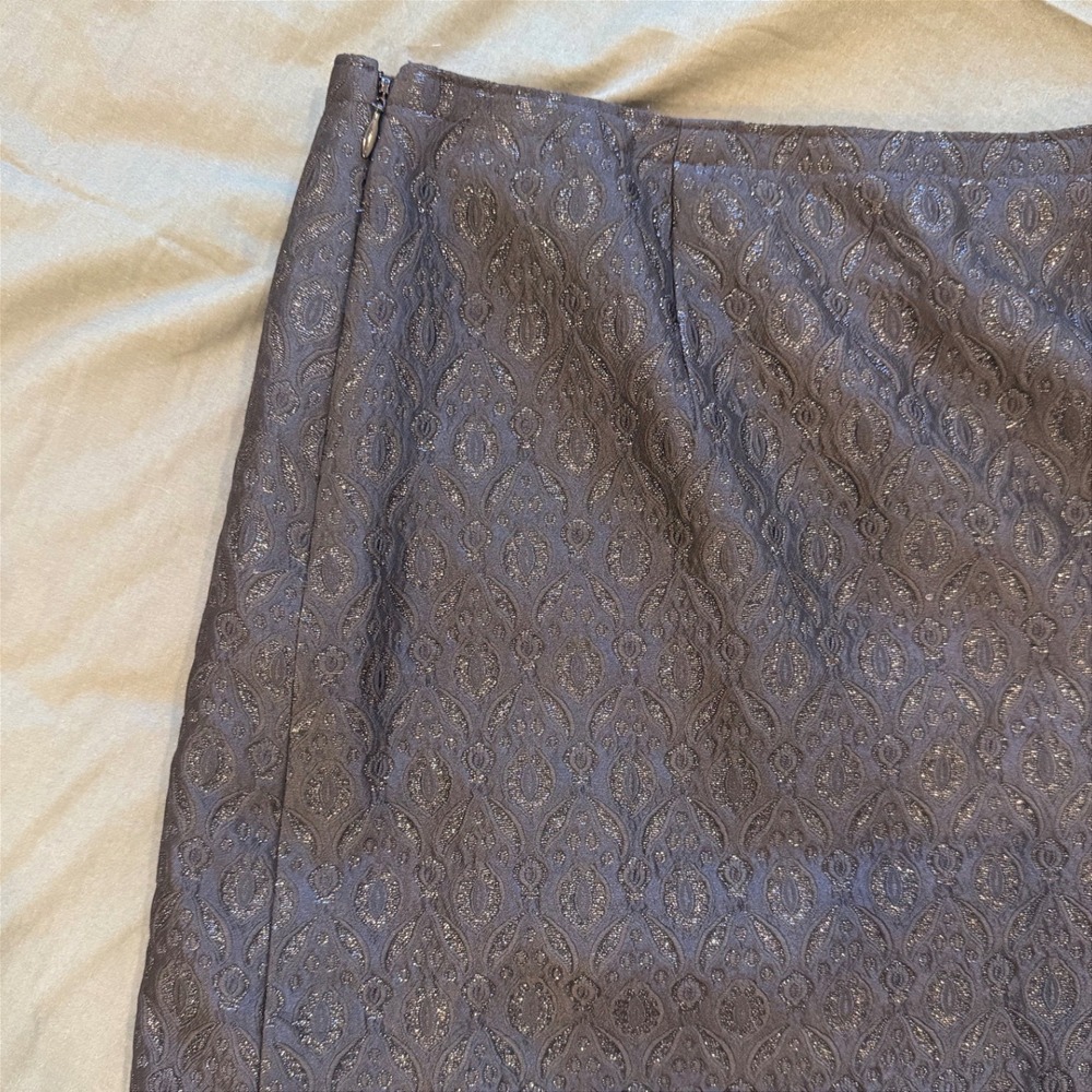 Per Se Pleated Jacquard Skirt Metallic Silk Blend Black Charcoal Size 6 - Picture 2 of 6